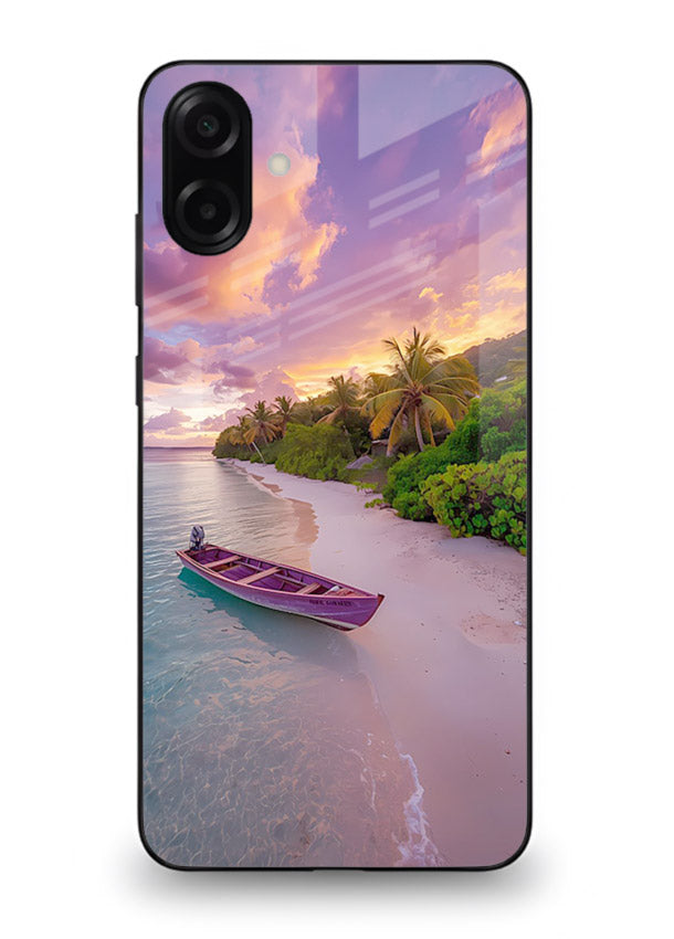 Tropical Sunset Shore pastel beach artwork Samsung A07 4G glass back cover