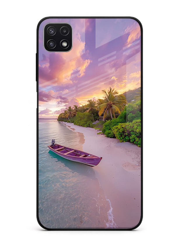 Tropical Sunset Shore pastel beach artwork Samsung F42 5G glass back cover