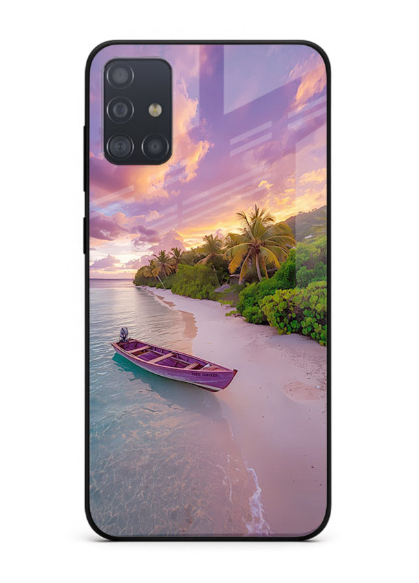 Tropical Sunset Shore pastel beach artwork Samsung A51 glass back cover