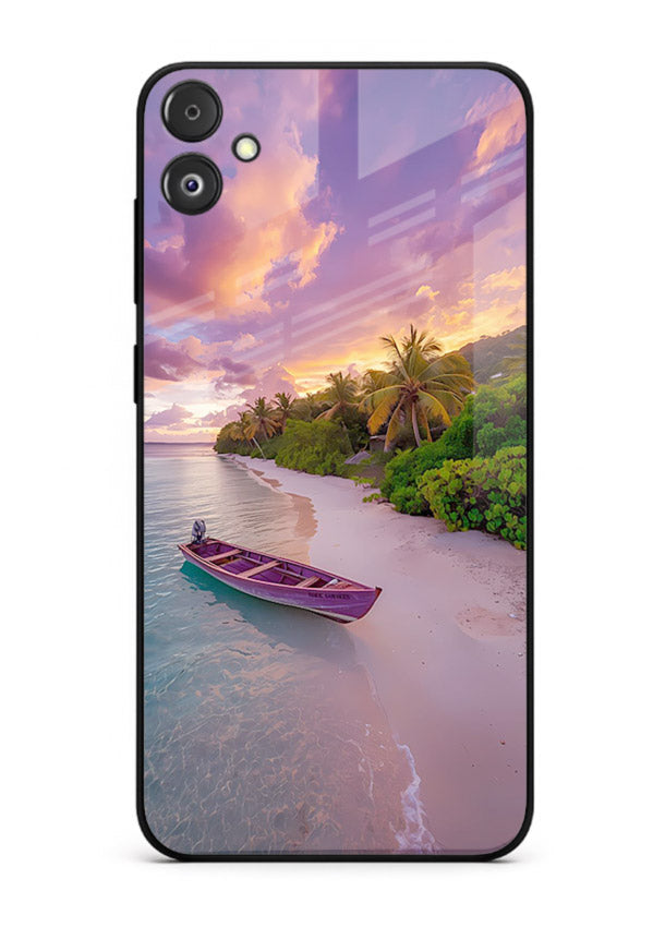Tropical Sunset Shore pastel beach artwork Samsung F14 5G glass back cover