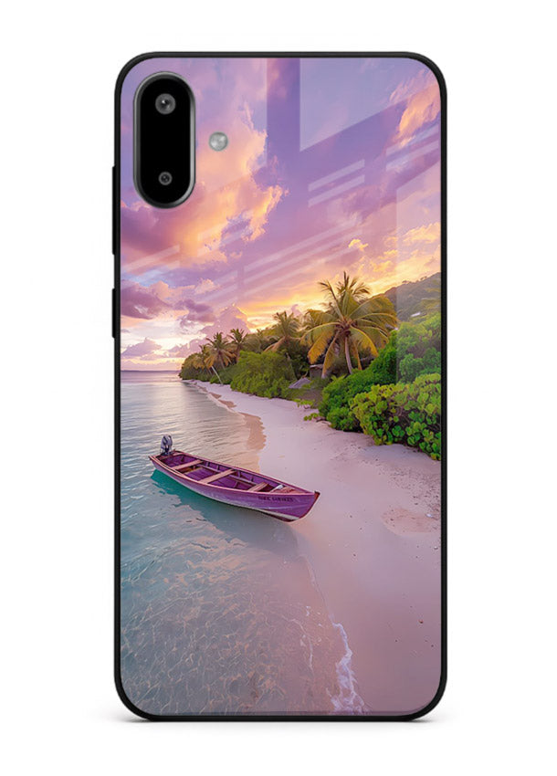 Tropical Sunset Shore pastel beach artwork Samsung F06 5G glass back cover