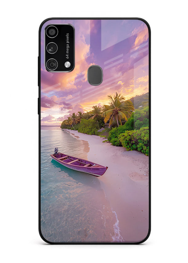 Tropical Sunset Shore pastel beach artwork Samsung F41 glass back cover