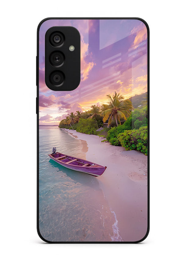 Tropical Sunset Shore pastel beach artwork Samsung F34 5G glass back cover