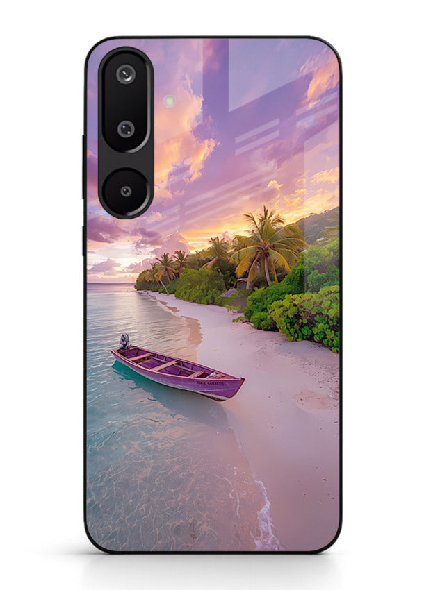 Tropical Sunset Shore pastel beach artwork Samsung F16 5G glass back cover