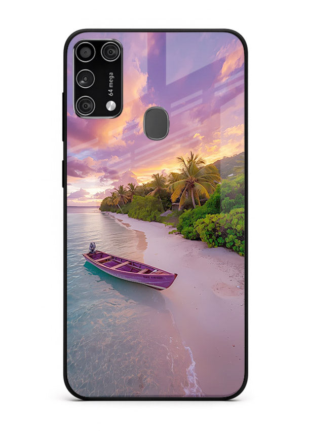 Tropical Sunset Shore pastel beach artwork Samsung M31 glass back cover