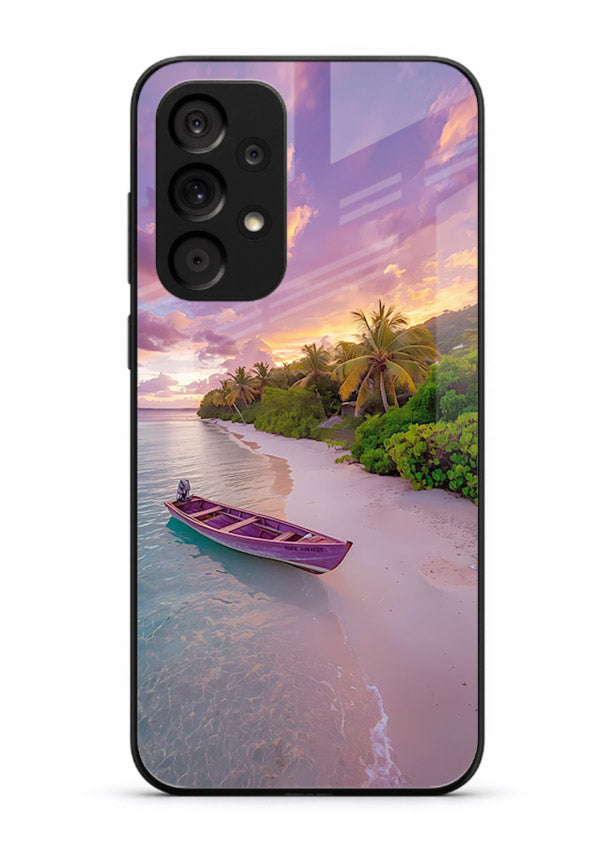 Tropical Sunset Shore pastel beach artwork Samsung A23 5G glass back cover