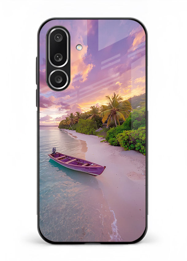Tropical Sunset Shore pastel beach artwork Samsung F56 5G glass back cover