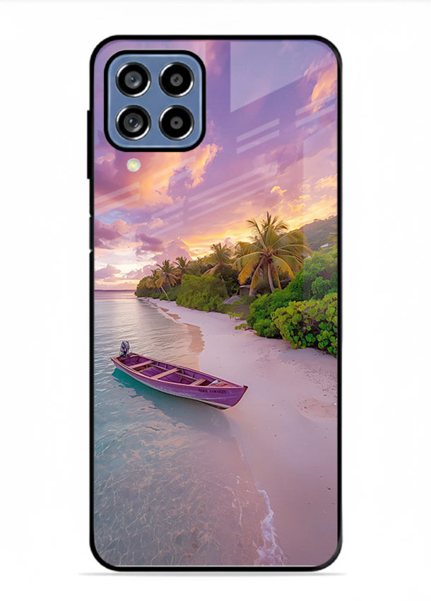 Tropical Sunset Shore pastel beach artwork Samsung M53 5G glass back cover