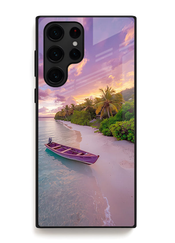 Tropical Sunset Shore pastel beach artwork Samsung S23 Ultra glass back cover