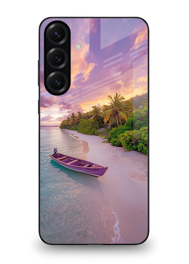 Tropical Sunset Shore pastel beach artwork Samsung S24 FE glass back cover
