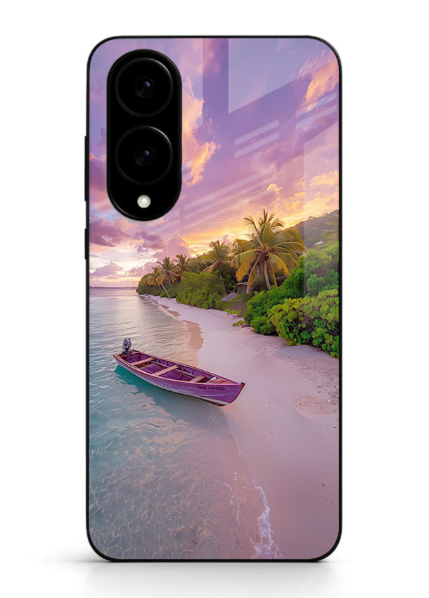 Tropical Sunset Shore pastel beach artwork Samsung S25 Edge glass back cover