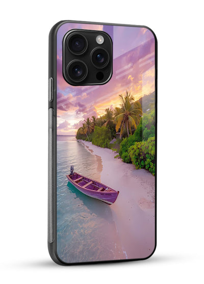 Tropical Sunset Shore pastel beach artwork glossy vibrant premium glass back cover - Angle Side