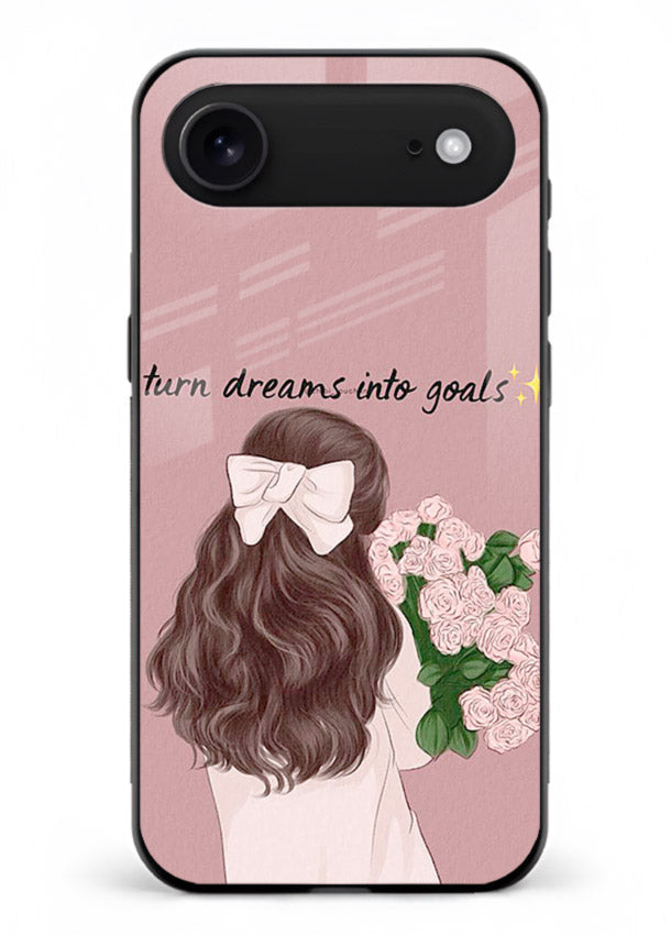 Girl holding flowers printed on iphone 18 air glass back cover with warm illustrative tones.