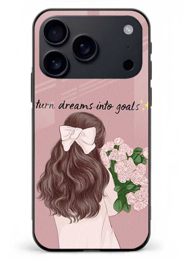Girl holding flowers printed on iphone 18 pro max glass back cover with warm illustrative tones.