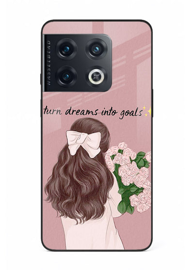 Girl holding flowers printed on OnePlus 10 Pro glass back cover with warm illustrative tones.