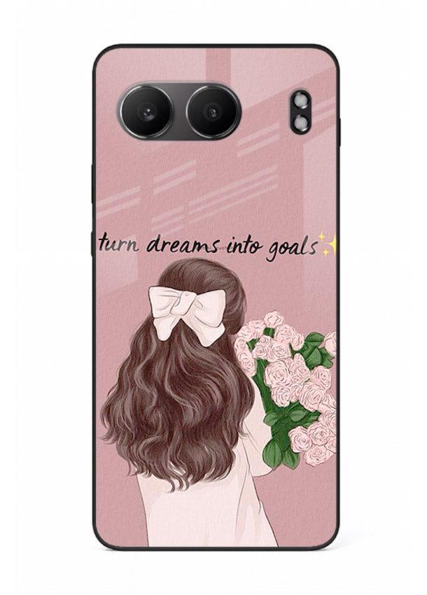 Girl holding flowers printed on OnePlus Nord 4 glass back cover with warm illustrative tones.