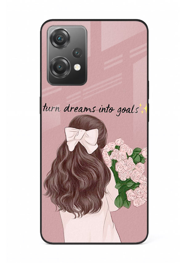 Girl holding flowers printed on OnePlus Nord CE2 Lite 5G glass back cover with warm illustrative tones.