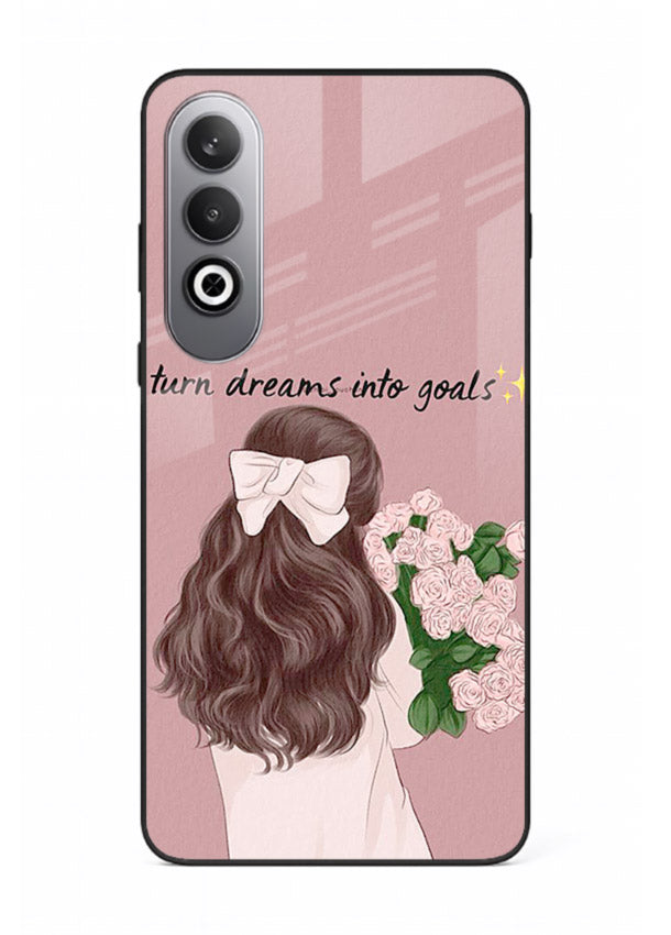 Girl holding flowers printed on OnePlus Nord CE4 glass back cover with warm illustrative tones.