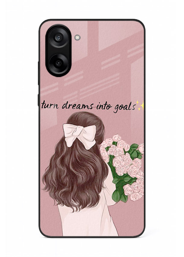 Girl holding flowers printed on OnePlus Nord CE5 glass back cover with warm illustrative tones.