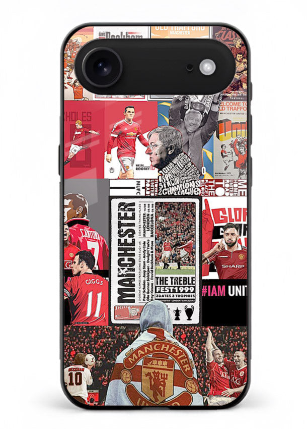 Football collage artwork on glossy tempered glass iPhone 18 Air back cover