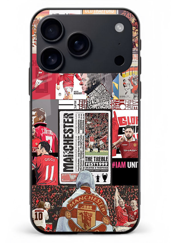 Football collage artwork on glossy tempered glass iPhone 17 Pro Max back cover