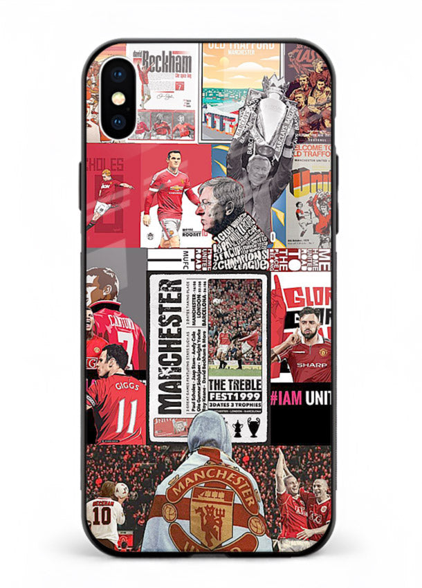 Football collage artwork on glossy tempered glass iPhone XS Max back cover