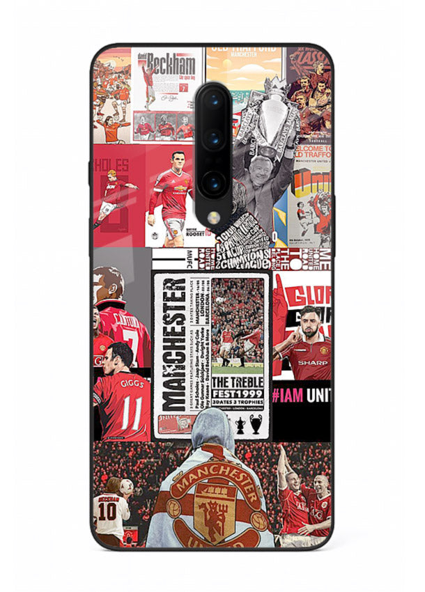 Football collage artwork on glossy tempered glass OnePlus 7T Pro back cover