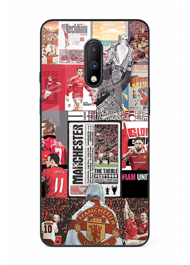 Football collage artwork on glossy tempered glass OnePlus 7 back cover