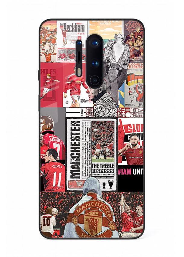 Football collage artwork on glossy tempered glass OnePlus 8 Pro back cover