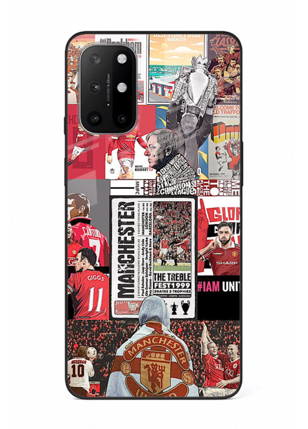 Football collage artwork on glossy tempered glass OnePlus 8T back cover