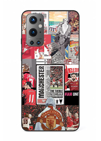 Football collage artwork on glossy tempered glass OnePlus 9 back cover