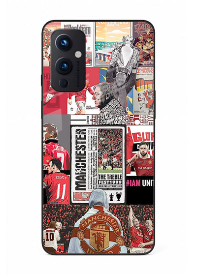 Football collage artwork on glossy tempered glass OnePlus 9 Pro back cover