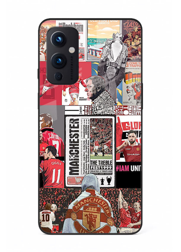 Football collage artwork on glossy tempered glass OnePlus 9 Pro back cover