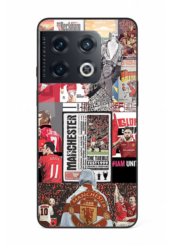 Football collage artwork on glossy tempered glass OnePlus 10 Pro back cover