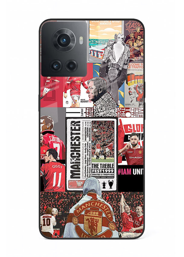 Football collage artwork on glossy tempered glass OnePlus 10R back cover
