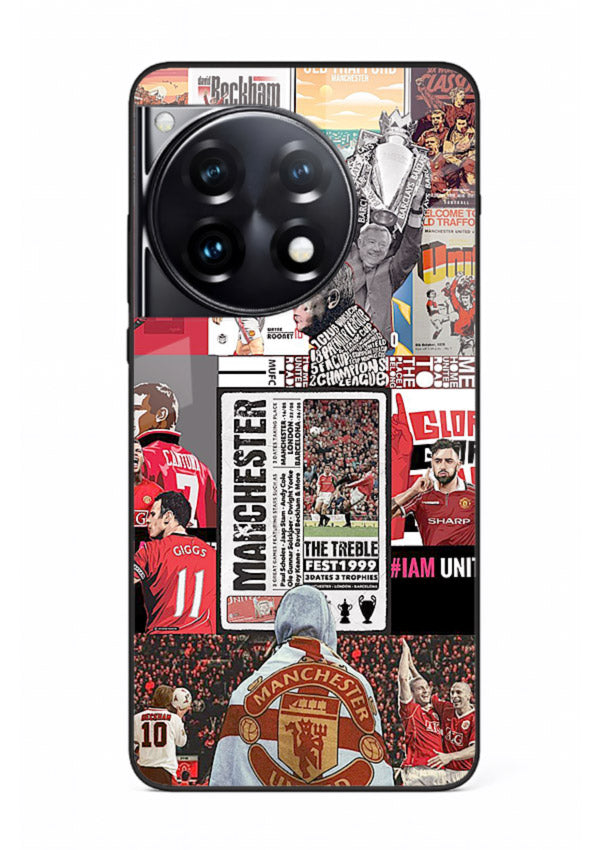 Football collage artwork on glossy tempered glass OnePlus 12R back cover