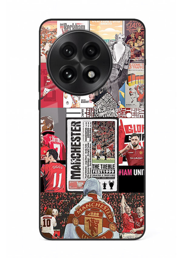 Football collage artwork on glossy tempered glass OnePlus 13R back cover