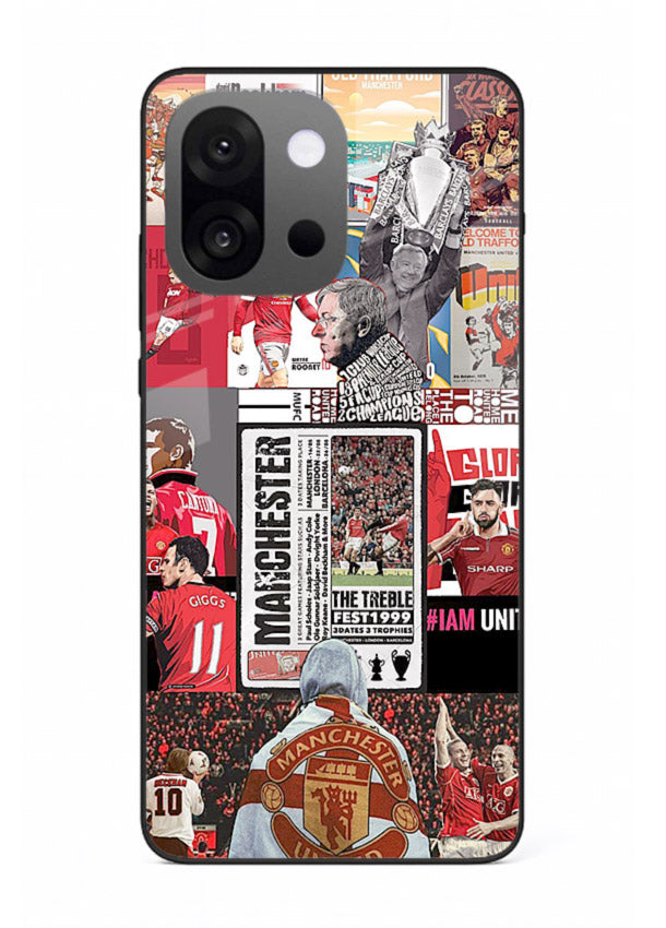Football collage artwork on glossy tempered glass OnePlus 13s back cover