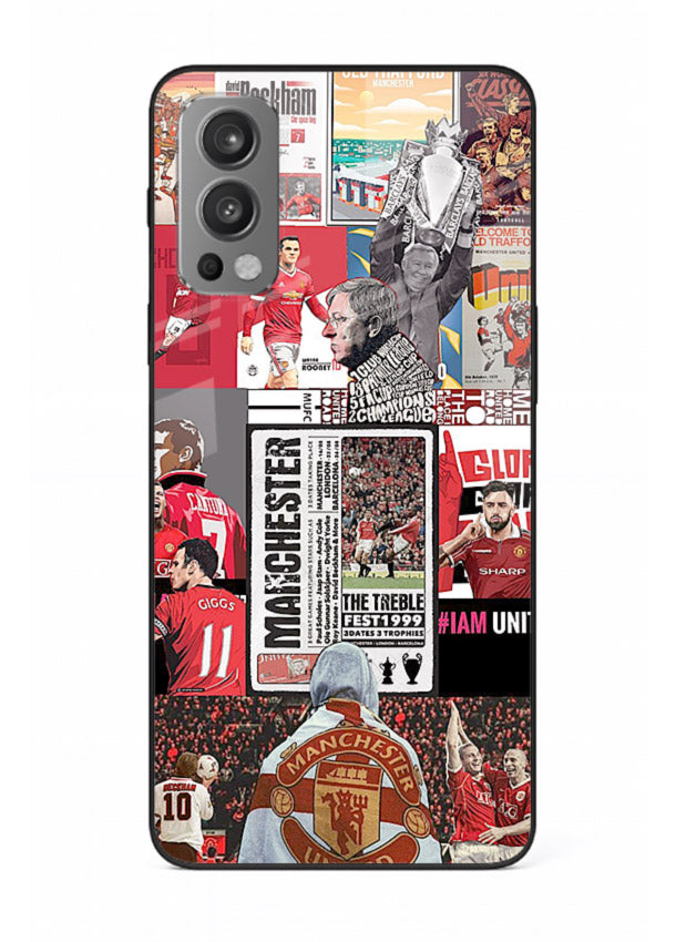 Football collage artwork on glossy tempered glass OnePlus Nord 2 back cover