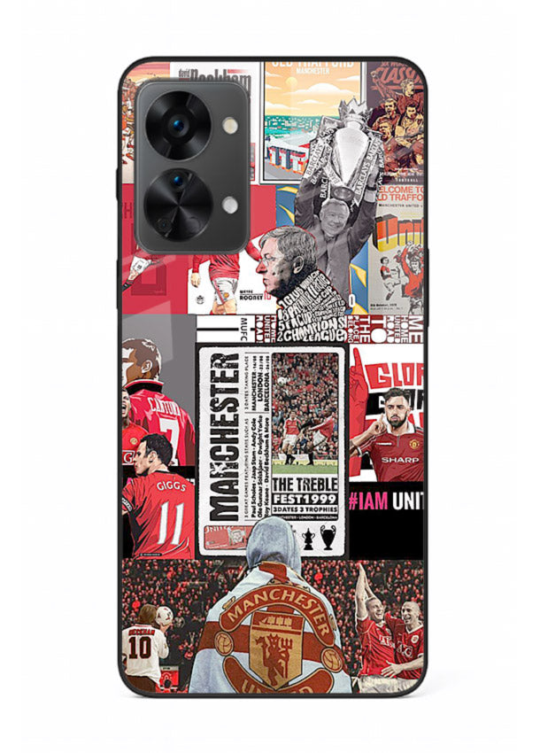 Football collage artwork on glossy tempered glass OnePlus Nord 2T back cover