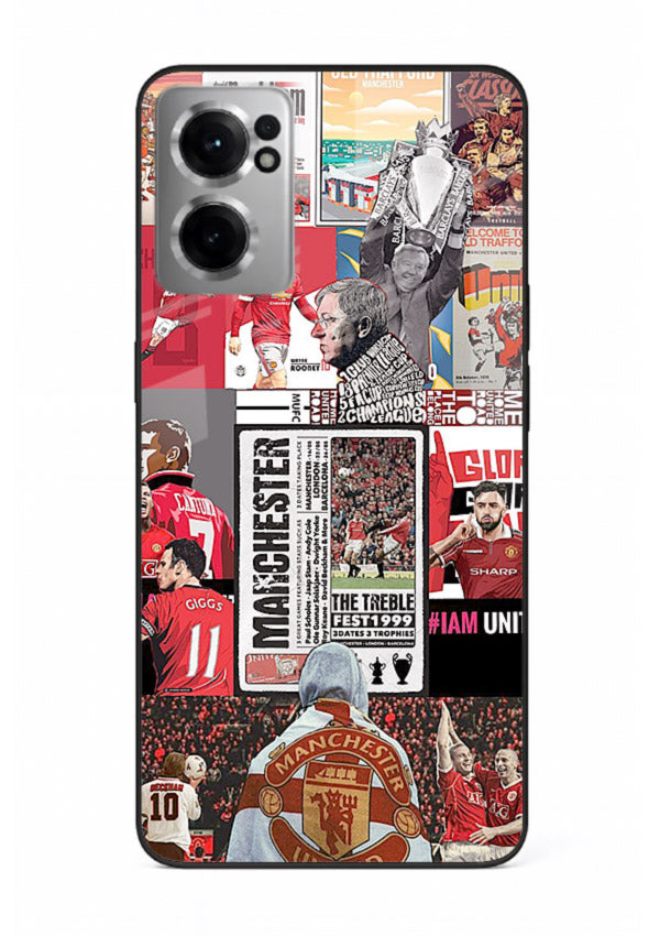 Football collage artwork on glossy tempered glass OnePlus Nord CE2 5G back cover