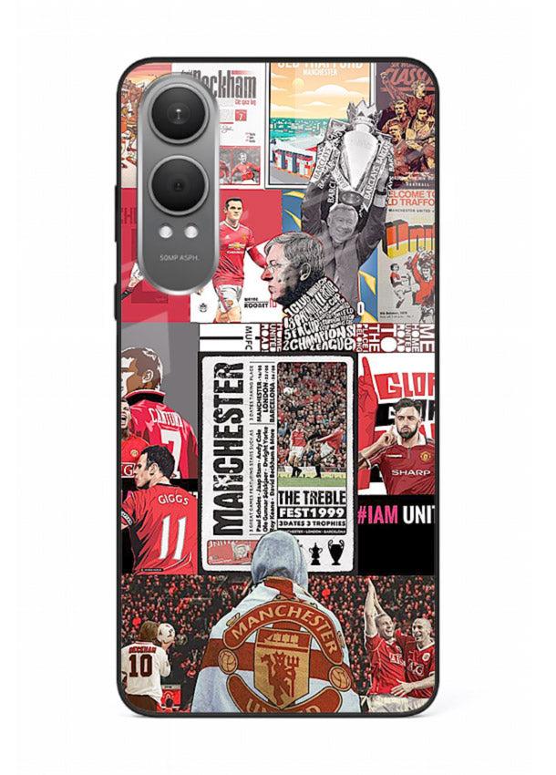 Football collage artwork on glossy tempered glass OnePlus Nord CE4 Lite back cover