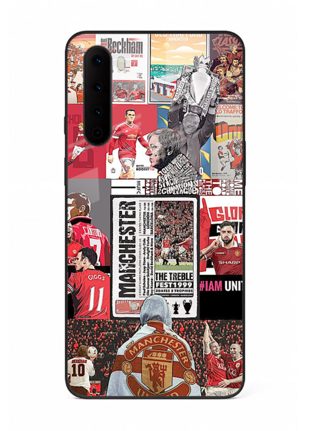 Football collage artwork on glossy tempered glass OnePlus Nord back cover