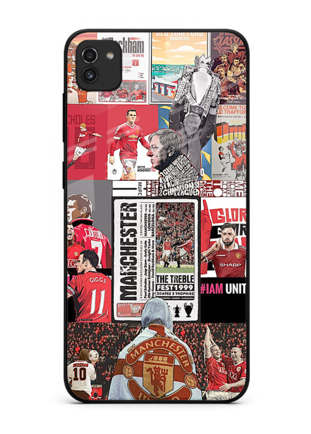 Football collage artwork on glossy tempered glass Samsung A03 back cover