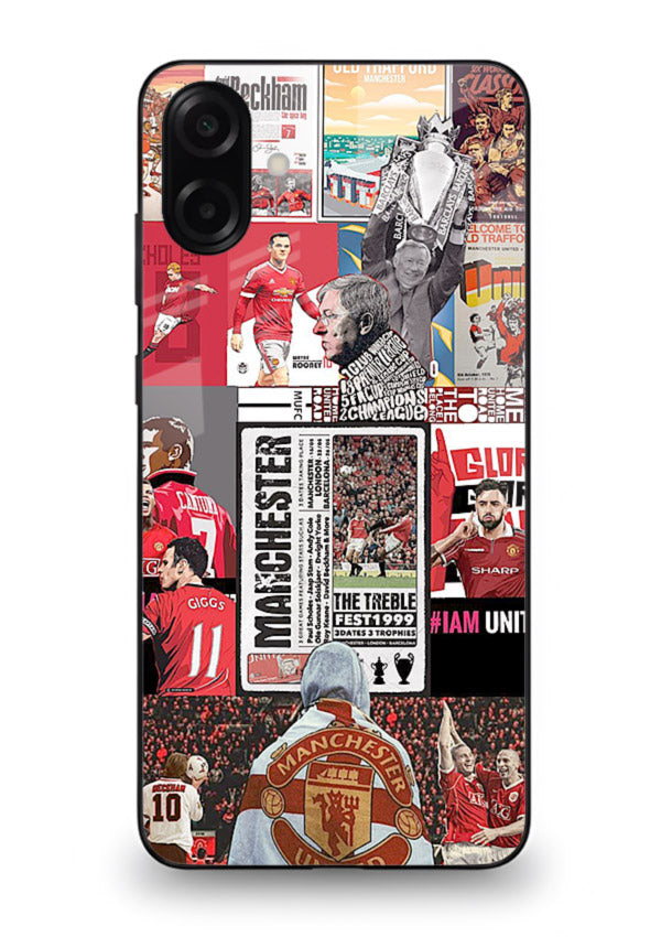 Football collage artwork on glossy tempered glass Samsung A07 4G back cover