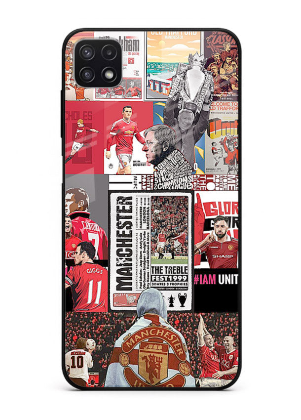 Football collage artwork on glossy tempered glass Samsung A22 5G back cover