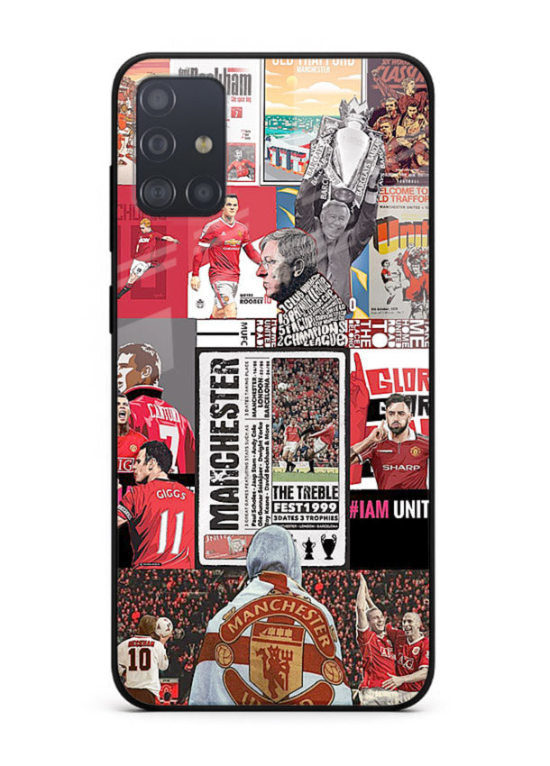Football collage artwork on glossy tempered glass Samsung A51 back cover
