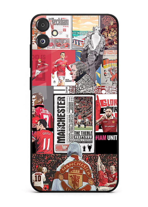 Football collage artwork on glossy tempered glass Samsung F05 5G back cover