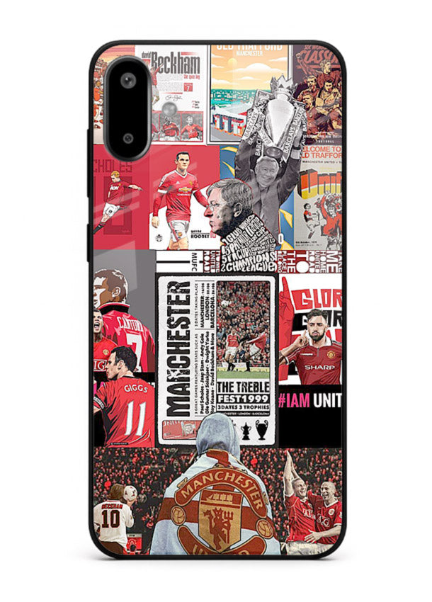 Football collage artwork on glossy tempered glass Samsung F06 5G back cover