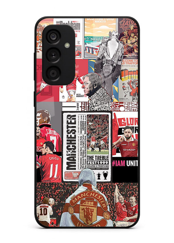 Football collage artwork on glossy tempered glass Samsung A15 5G back cover